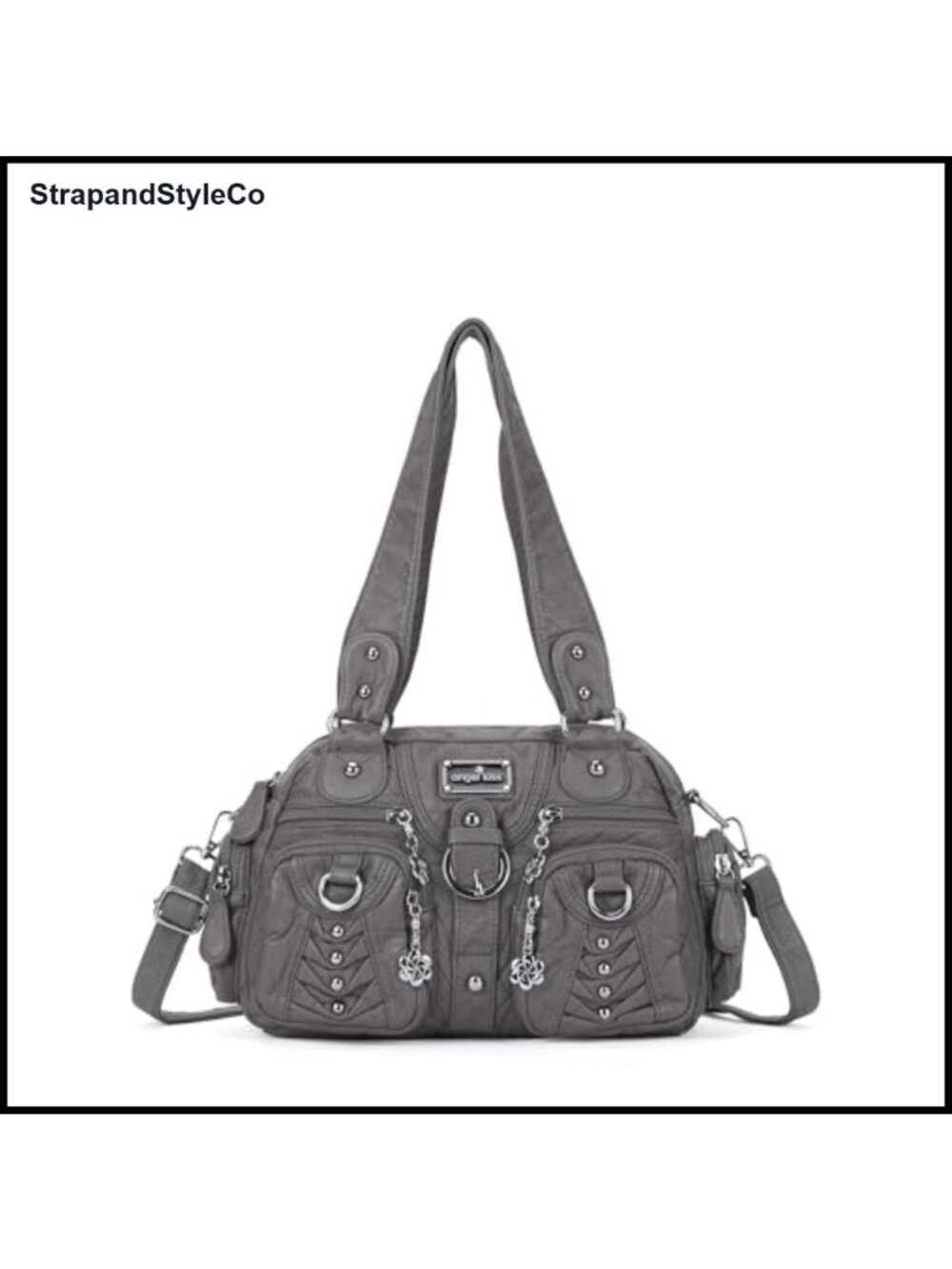 Soft Washed Vegan Leather Hobo Crossbody Shoulder Bag Multi-Pocket Purse